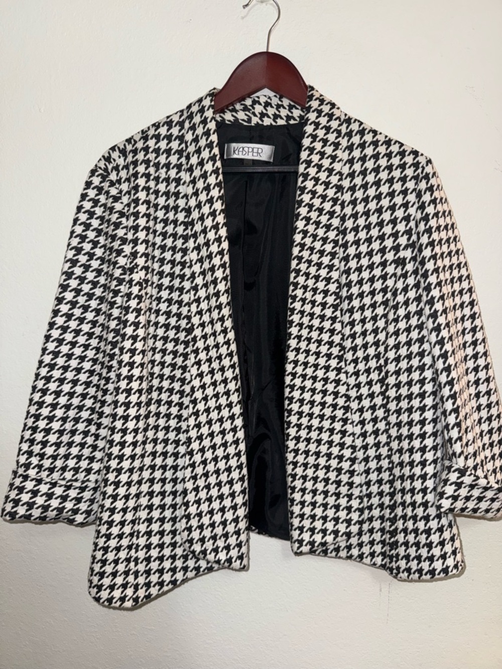 Kasper Black & White Houndstooth Open Front Blazer size 14